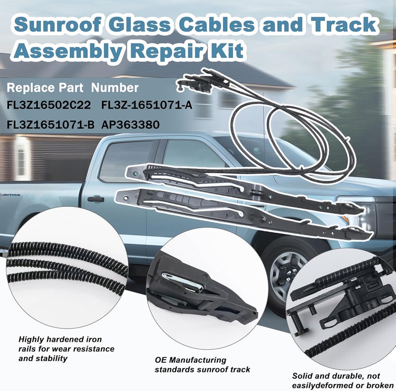FEIMAOTUI Sunroof Glass Cables FL3Z16502C22 Track Assembly Repair Kit FL3Z-1651071-A FL3Z-1651071-B for Ford F150 2015-2020,for Ford F250/F350/F450 2017-2019,for Ford Expedition,for Lincoln Navigator 2018-2020 - Image 2